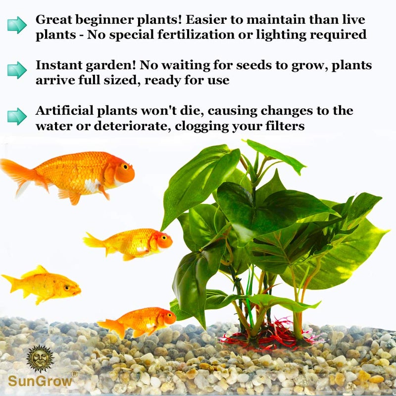SunGrow Plastic Leaf Plant, Heavy-Duty Ceramic Base, Hiding Spot for Fish, Betta, Angelfish, Gold Fish, Frog, Python, Reptiles, Amphibians (10 Inches, 1 Count) - Image 4